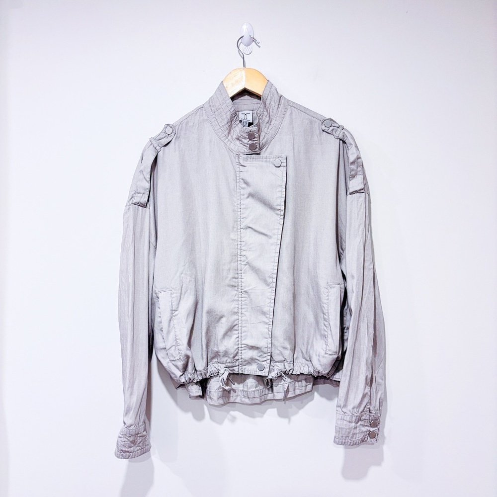 TRISTAN Beige Tencel Lightweight‎ Utility Jacket High Low Hem Large